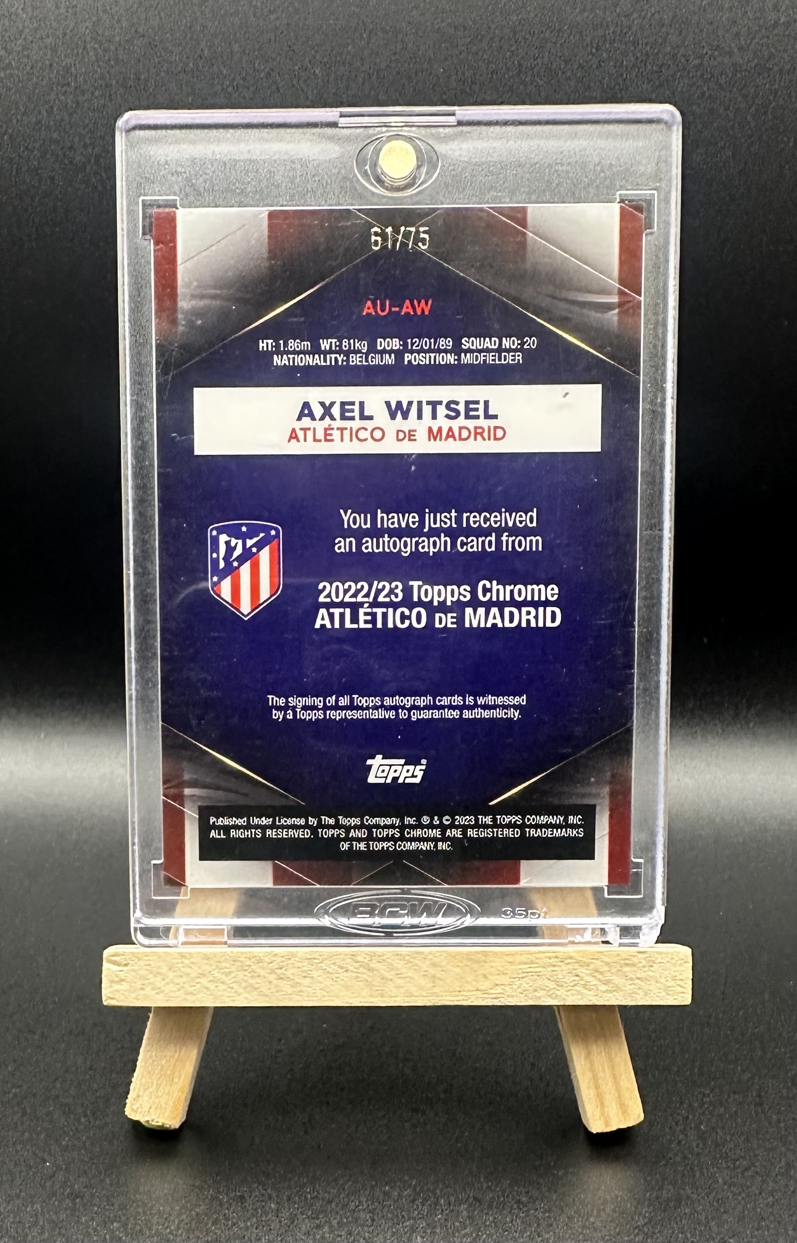 AXEL WITSEL AUTOGRAPH 61/75 TOPPS CHROME ATLETICO DE MADRID 2023